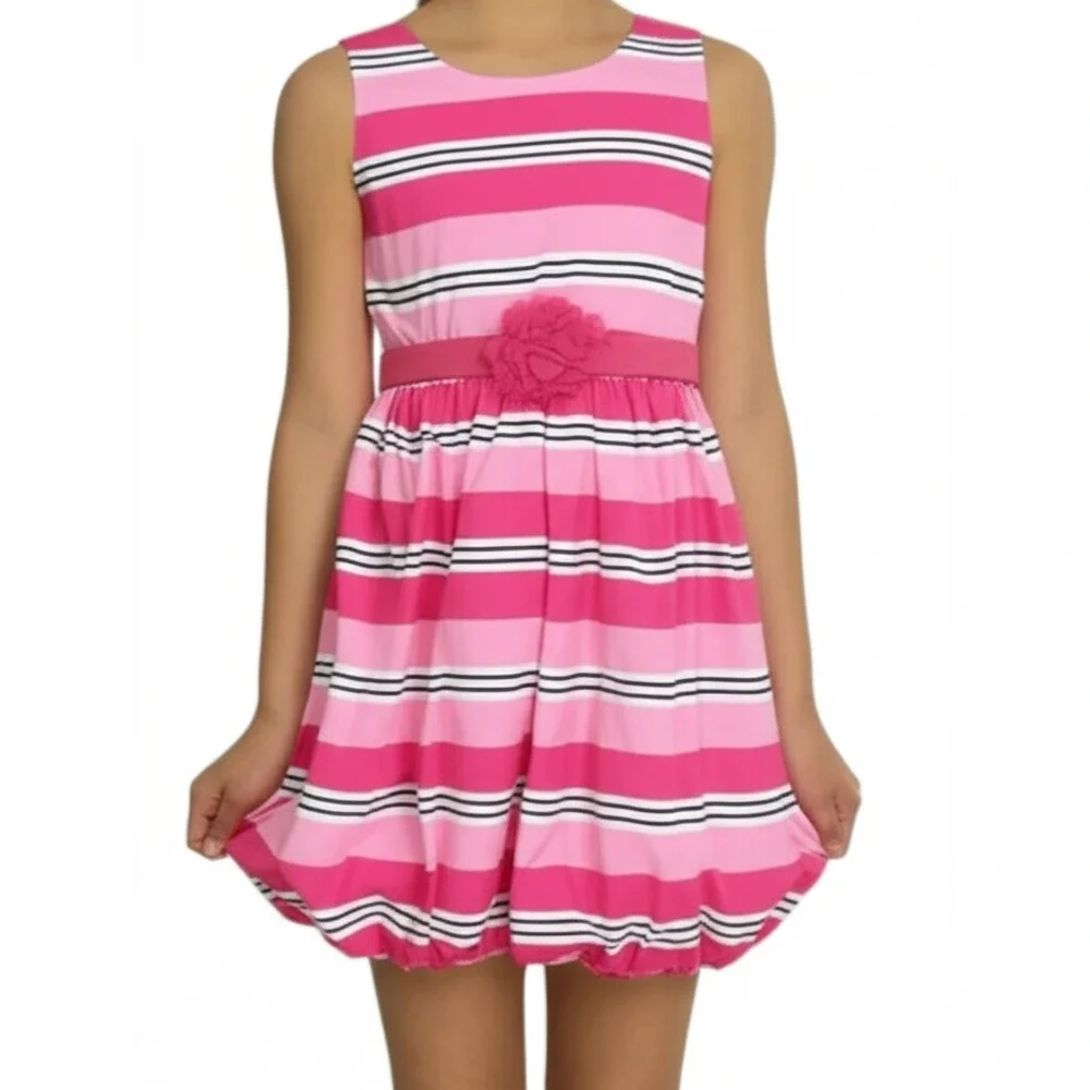 The Children's Place Girls 10 Sleeveless‎ Pink White Striped Bubble Hem Belt - Picture 3 of 8